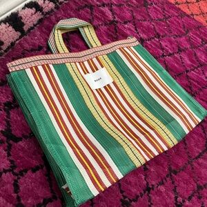 Bode Striped Multi-Color Market Tote - Green & Yellow